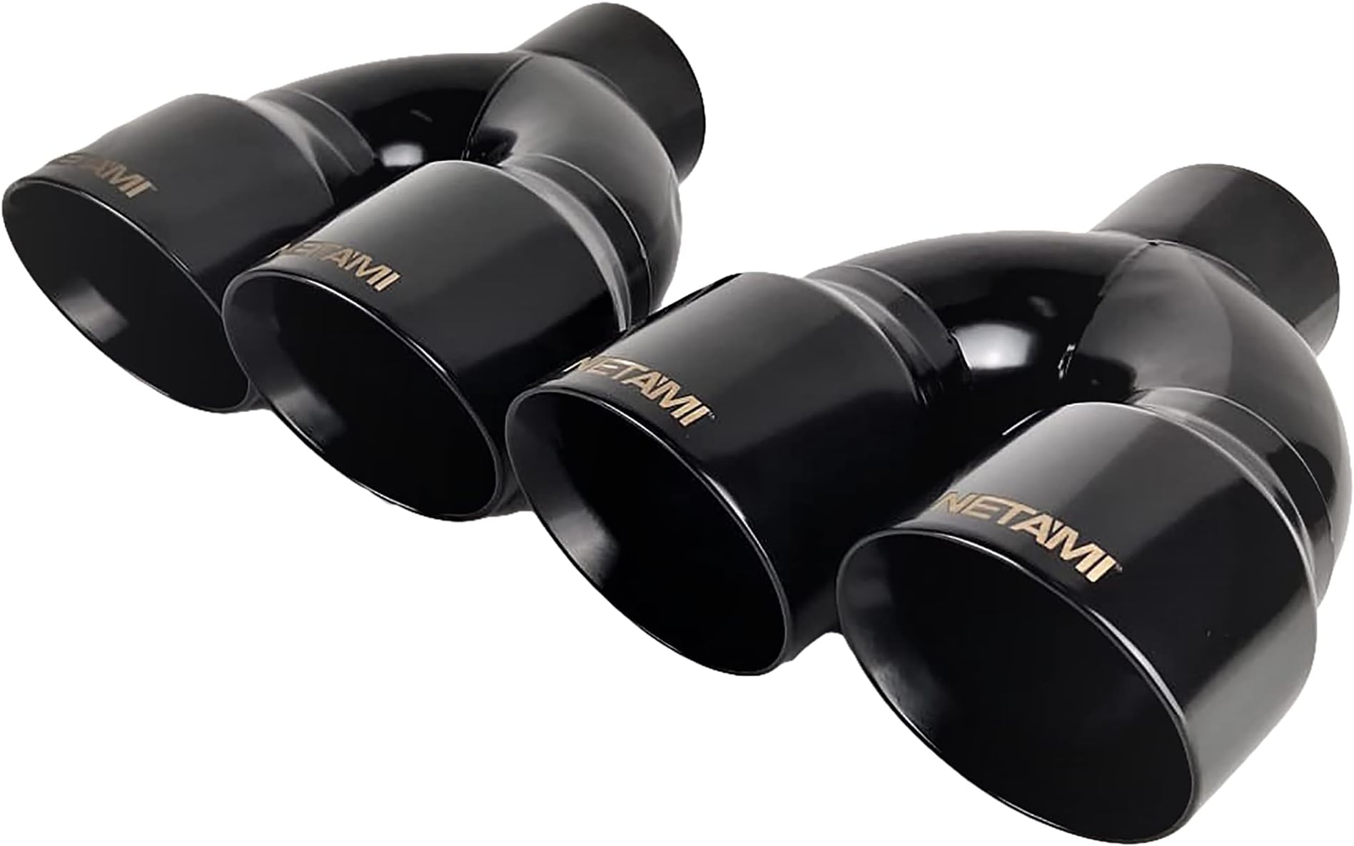 NETAMI 2.25" To 3" Quad Exhaust Tip – Stainless Steel, Double Wall, Blue Burnt Tips, Weld-On