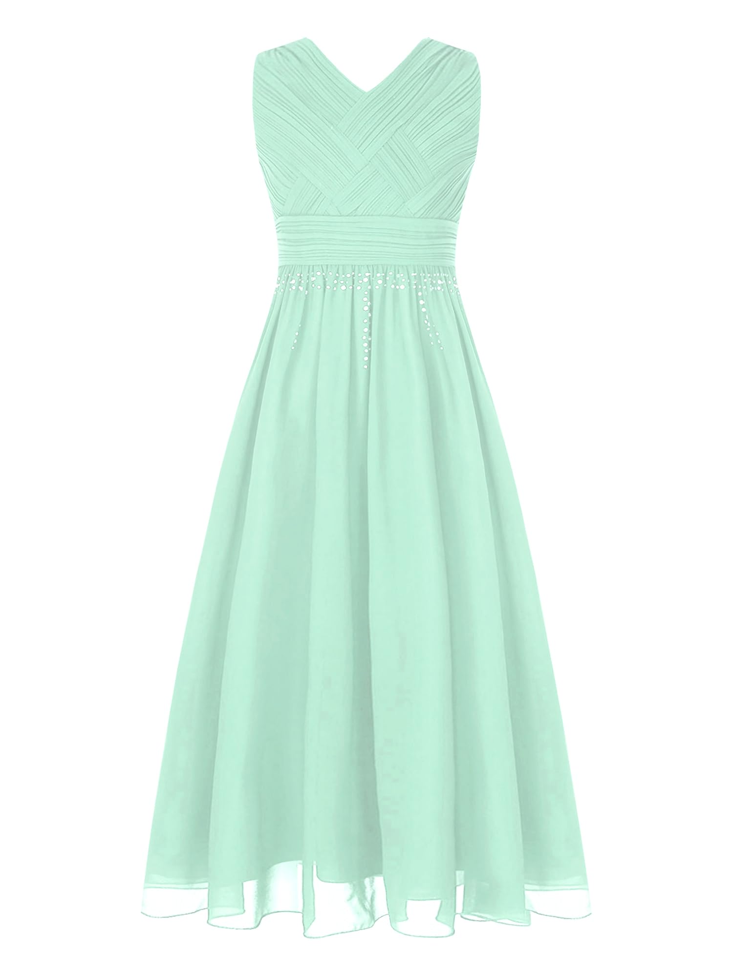 IEFIEL Vestido Largo de Fiesta Elegante para Niña con Cuello en V Vestido de Gasa Ceremonia Vestido de Dama de Honor Cóctel Desfile Bola 6-16 Años