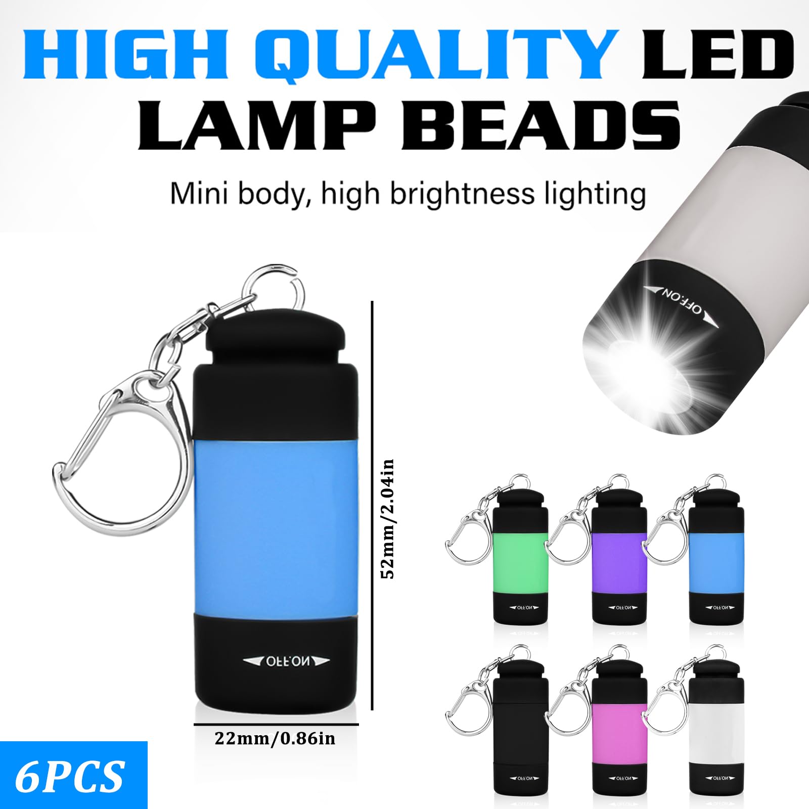 Mini Torcia LED 6 Pezzi Con Portachiavi – Impermeabile, 45 Lumen, Pile AAA Incluse – Ideale Per Campeggio, Escursioni E Uso Quotidiano - 3
