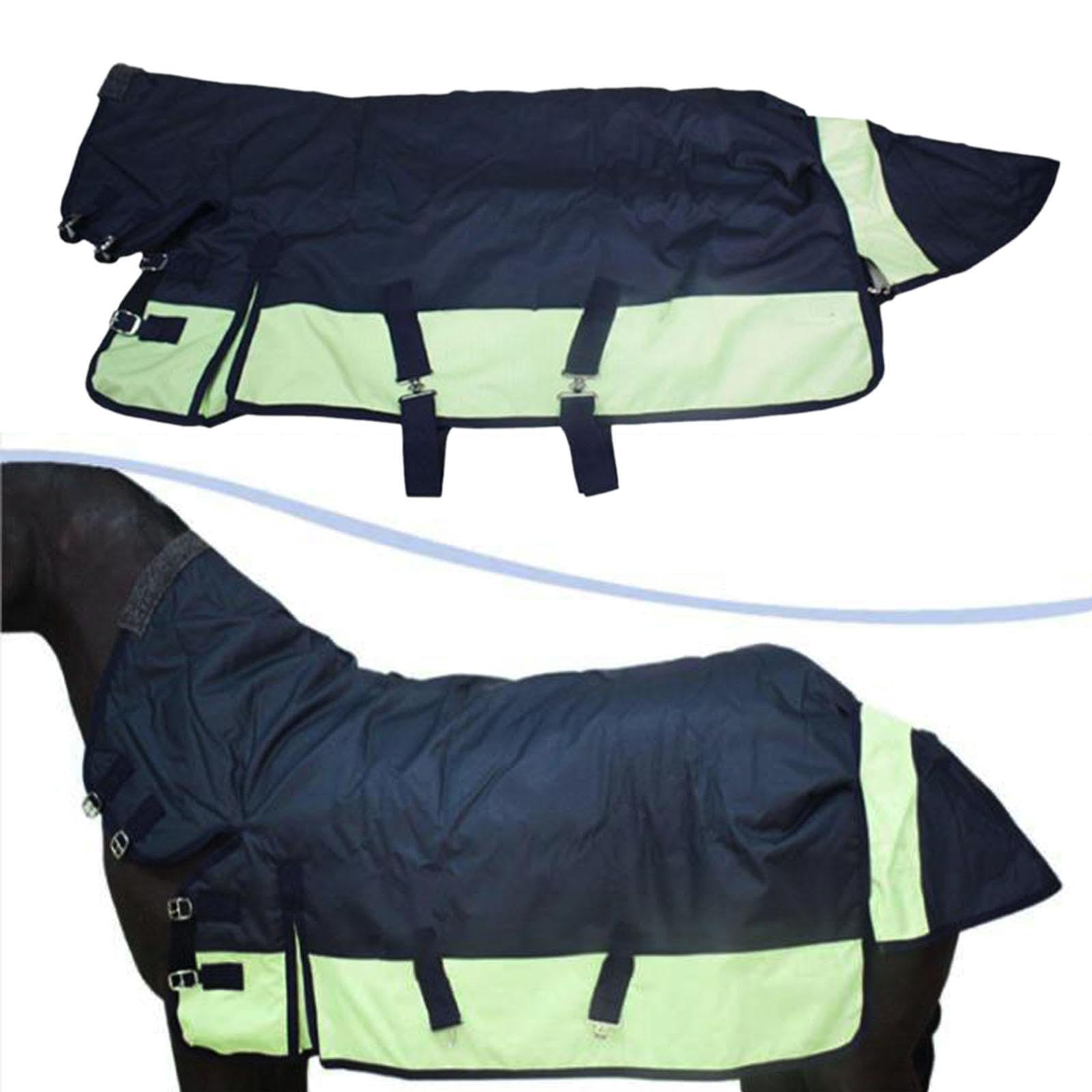 Manta de Invierno para Caballos con Protector Abdominal Integrado, Tejido Oxford 600D, Capucha Protectora, Hebilla Resistente, Apta para Establos Grup, Navy Blue L