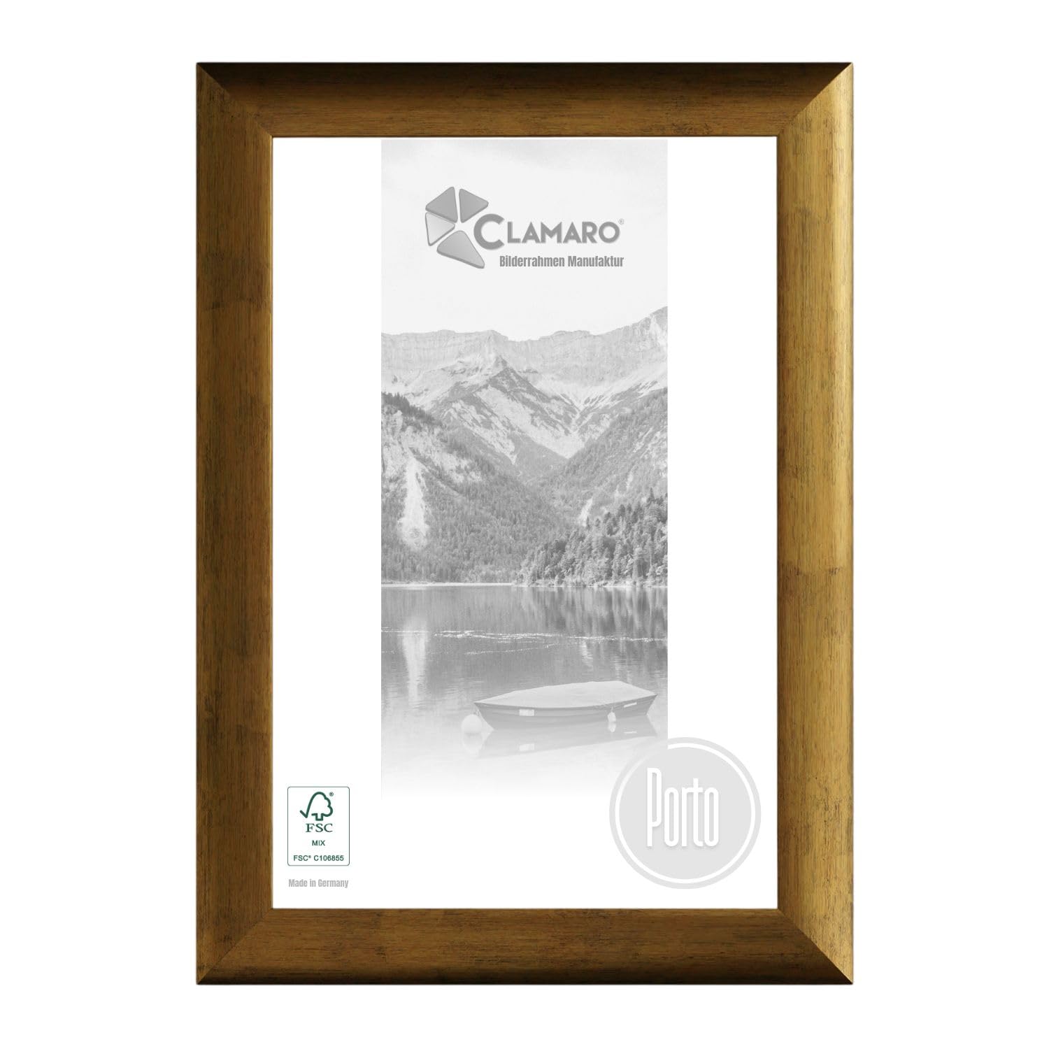 CLAMARO 'PORTO' Bilderrahmen Antik 30x80 Massivholz | Gold | 72 mm breite Shabby Chic Vintage Barock Leiste | Holzrahmen inkl. Acrylglas, Rückwand, Metall Aufhänger