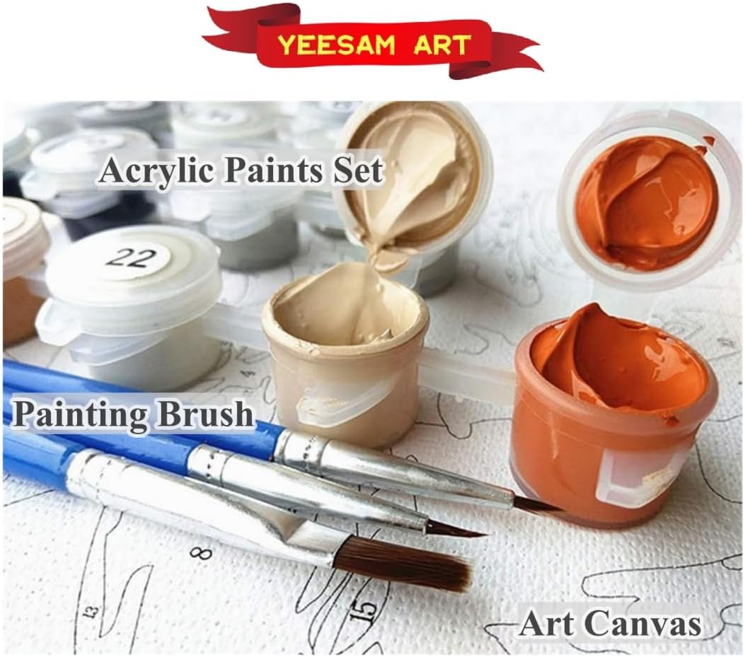 YEESAM ART Paint by Numbers for Adults, Poppies at Argenteuil by Monet 16x20 Inch Linen Canvas Acrylic DIY Number Painting Kits Wall Art Decor Gifts (Framed)