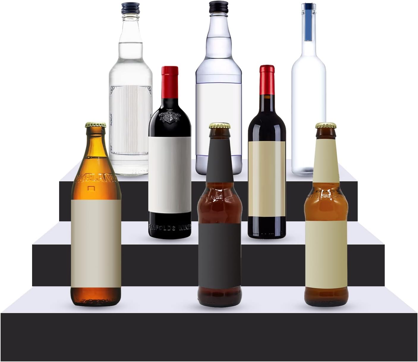 3 Step LED Lighted Liquor Bottle Display Shelf 16 inch Acrylic Shelves for Liquor, Acrylic Lighted Bottle Display with Remote Home Bar Drinks Lighting Shelves with Remote 15 Static Colors