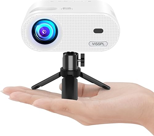Mini proyector, proyector de video VISSPL Full HD 1080P, proyector portátil para exteriores con trípode, regalo para niños, cine en casa, proyector