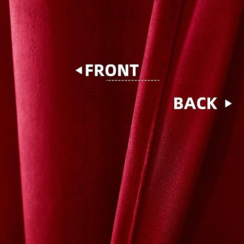 Miniatura 4 de Cortinas opacas de terciopelo rojo de 90 pulgadas de largo, con ojales, para dormitorio, bloqueo de luz, aislamiento térmico, juego de 2 paneles de