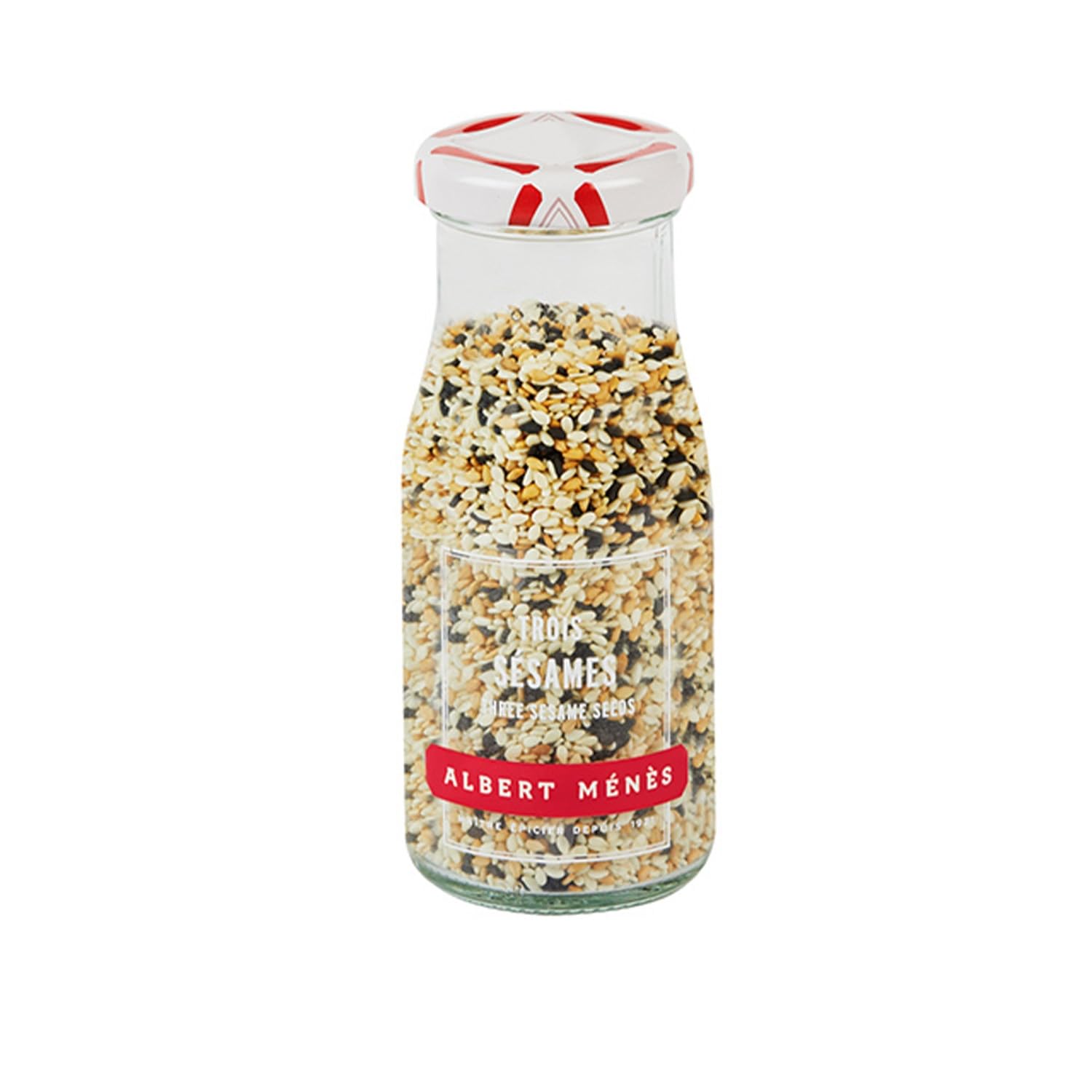 ALBERT MENES Assaisonnement Trois Sésames - Mélange de graines de sésame nature, noires et toastées - Pot en verre 75g - Épices et aromates pour salades et plats - Lot de 3