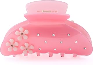 Big Hair Claw Clip for Women, Nonslip Large Pink Claw Hair Clips | Celluloid Butterfly Jaw Clips Cute, Strong Hold for Womens Works on thin hair too，Grip strong yet gentle，Rounded teeth