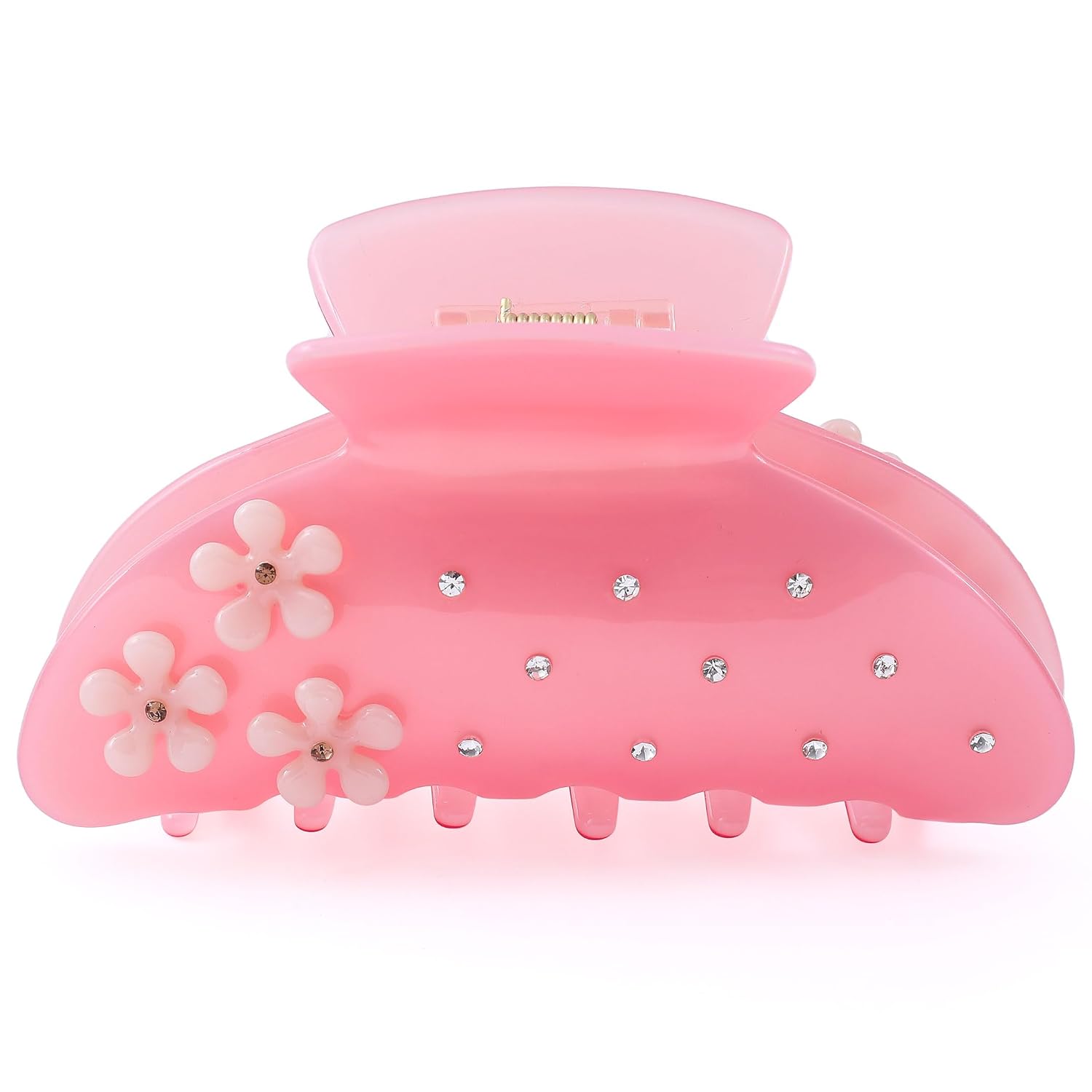 Hair Claw Clips for Thick Hair, Nonslip Large Pink Hair Clips | Works on thin hair too，Grip strong yet gentle，Rounded teeth, no breakage，3x tougher, lightweight 30g，Pink glossy + 3D flowers