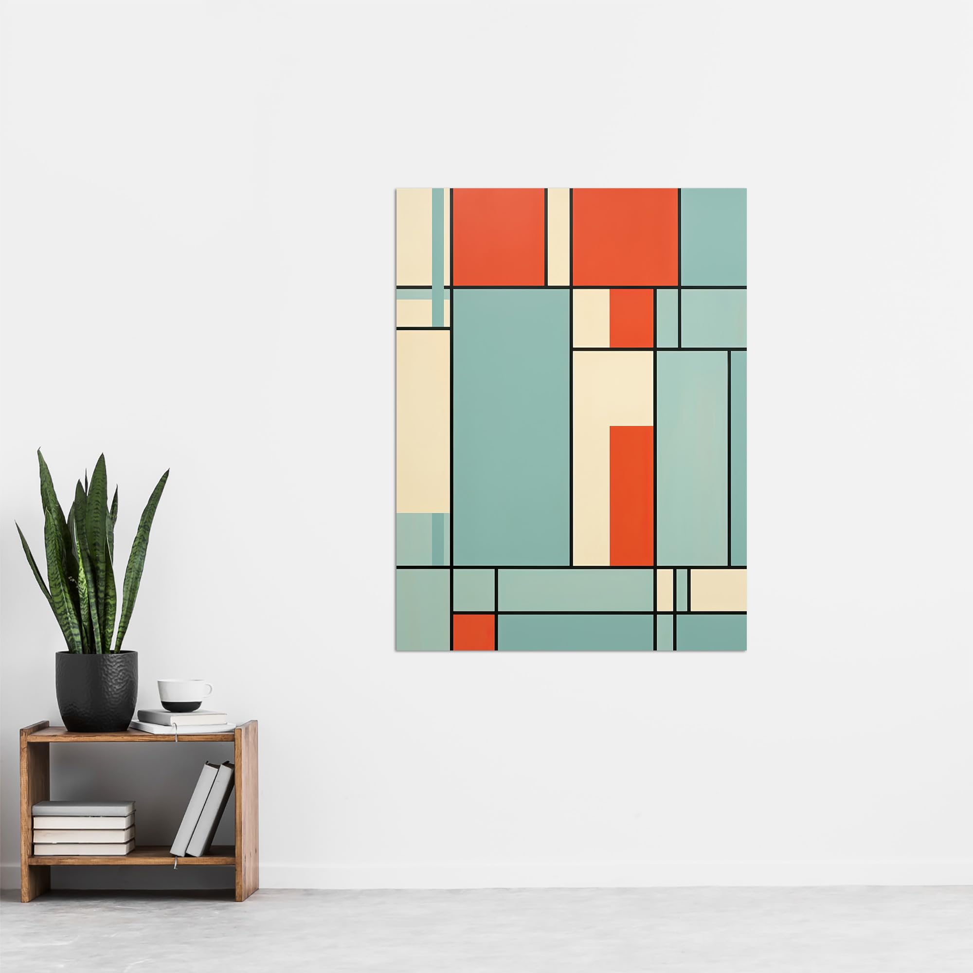 Artery8 Piet Mondrian Inspired Teal And Coral Abstract Geometry Artwork Extra Large XL Wall Art Poster Print - Image 4