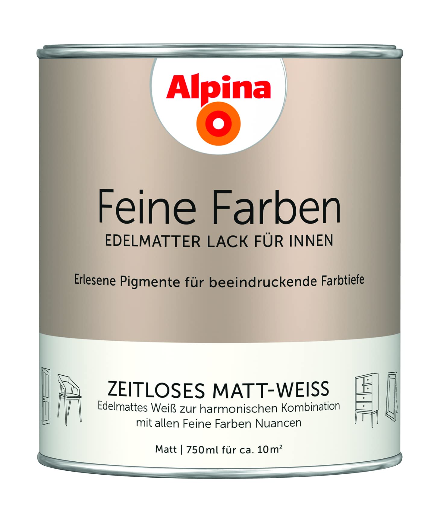 Alpina Feine Farben Lack Zeitloses Matt-Weiß 750ml