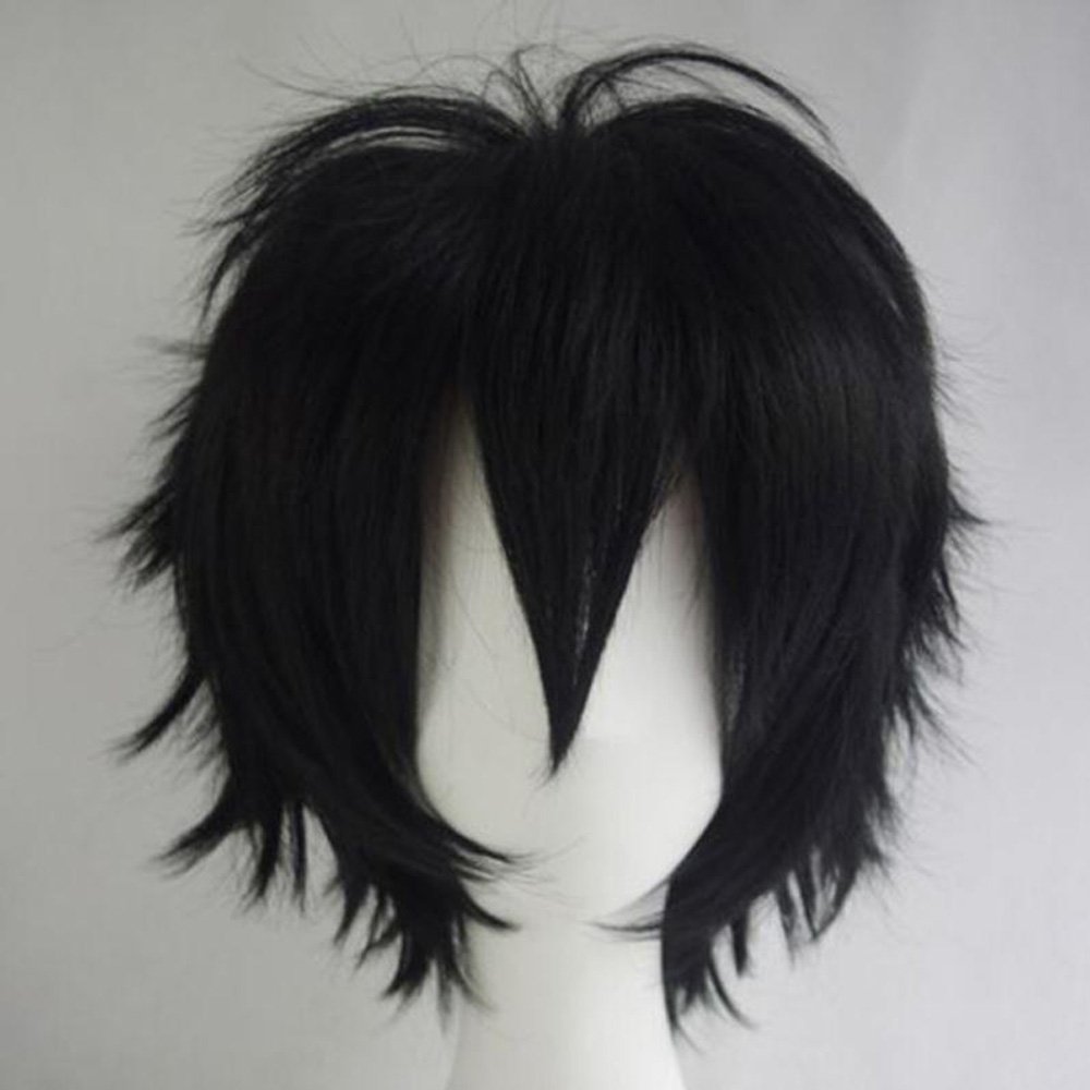S-noilite Unisex Short Cosplay Black Hair Wig Women Men Male Fluffy Straight Pixie Wigs for Cartoon Anime Comic-cons Party Halloween Costume Black - Image 2