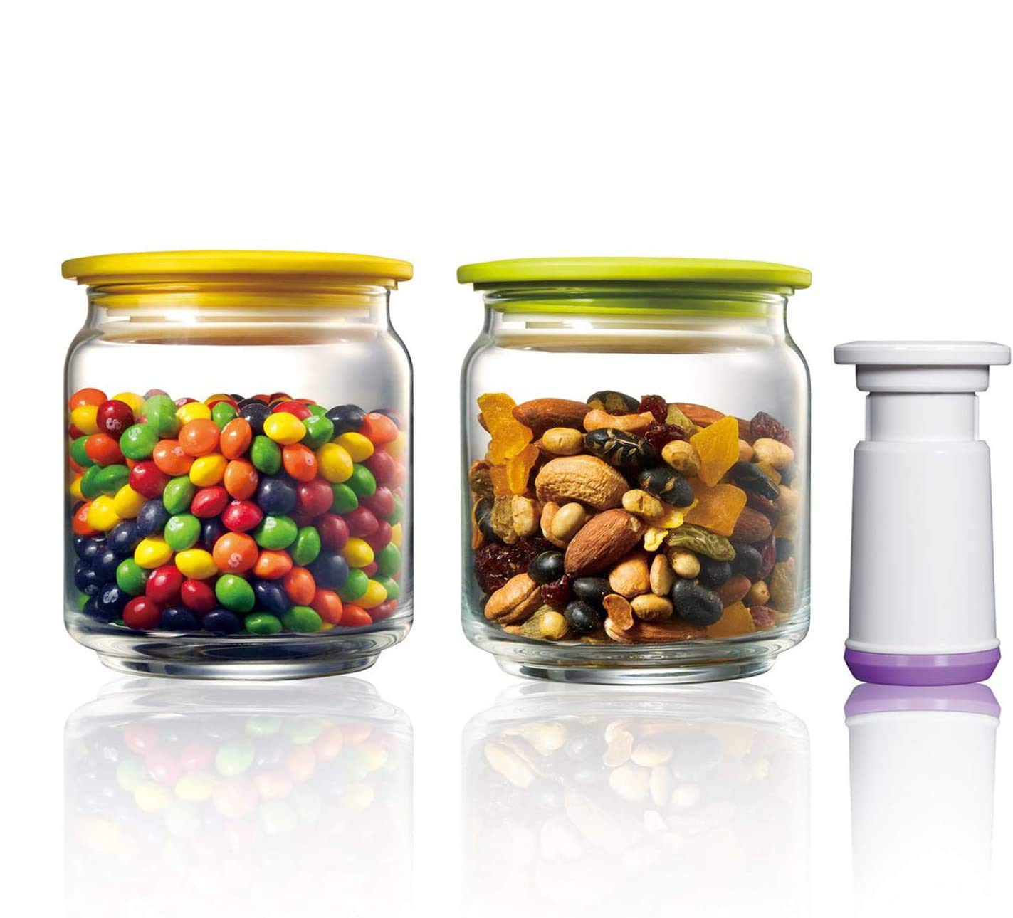 中型ガラス保存容器 円筒形 円筒形の正方形のエンボスガラスジャー,木製の蓋,密閉されたジャー