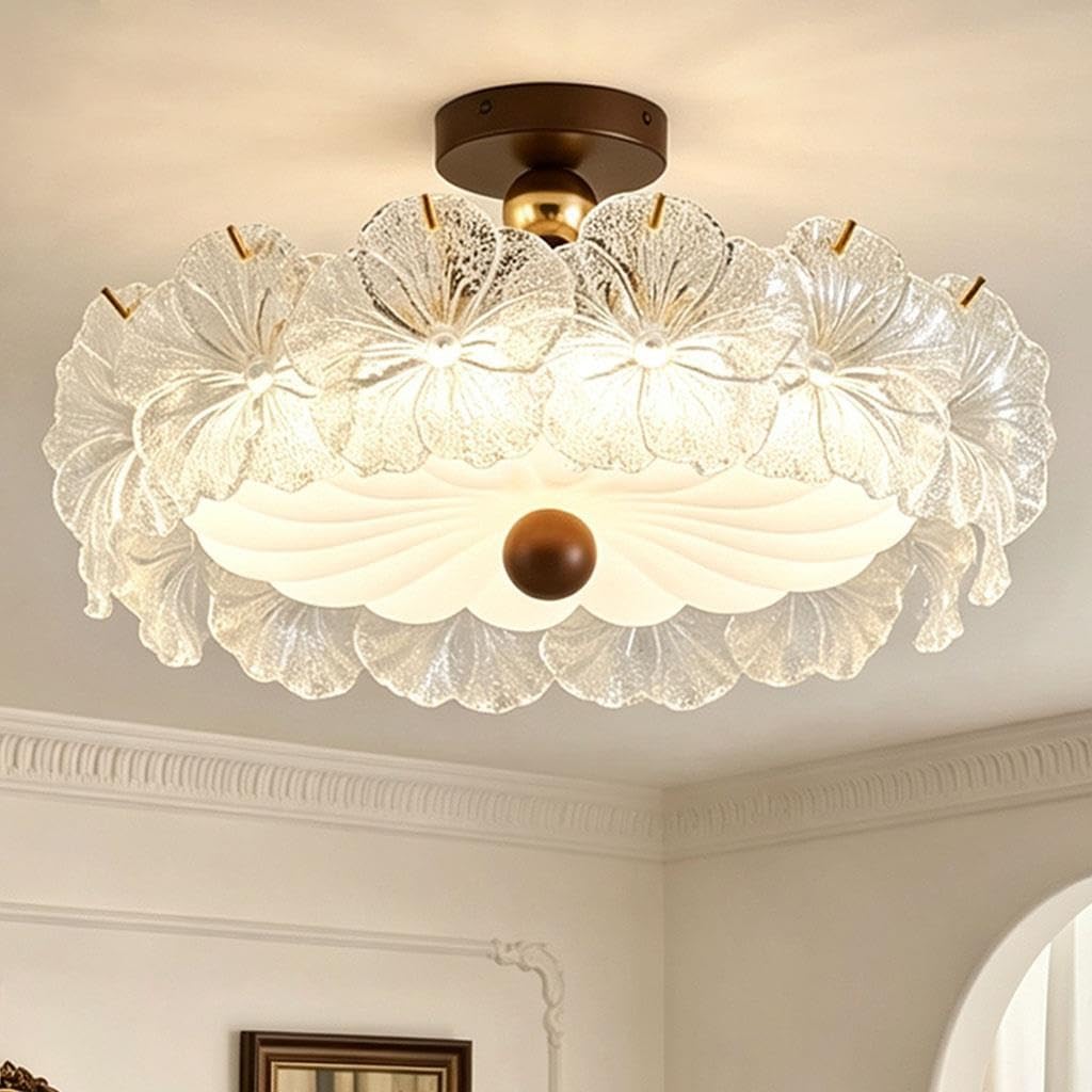 50 Cm LED Oświetlenie Sufitowe 3 Temperatury Barwowe Szklana Klosz Lampy Lampa Sufitowa W Kształcie Kwiatu Do Wnętrz Oprawa Sufitowa Retro Do Salonu Odpowiednie Do Sypialni Jadalni Gabinetu