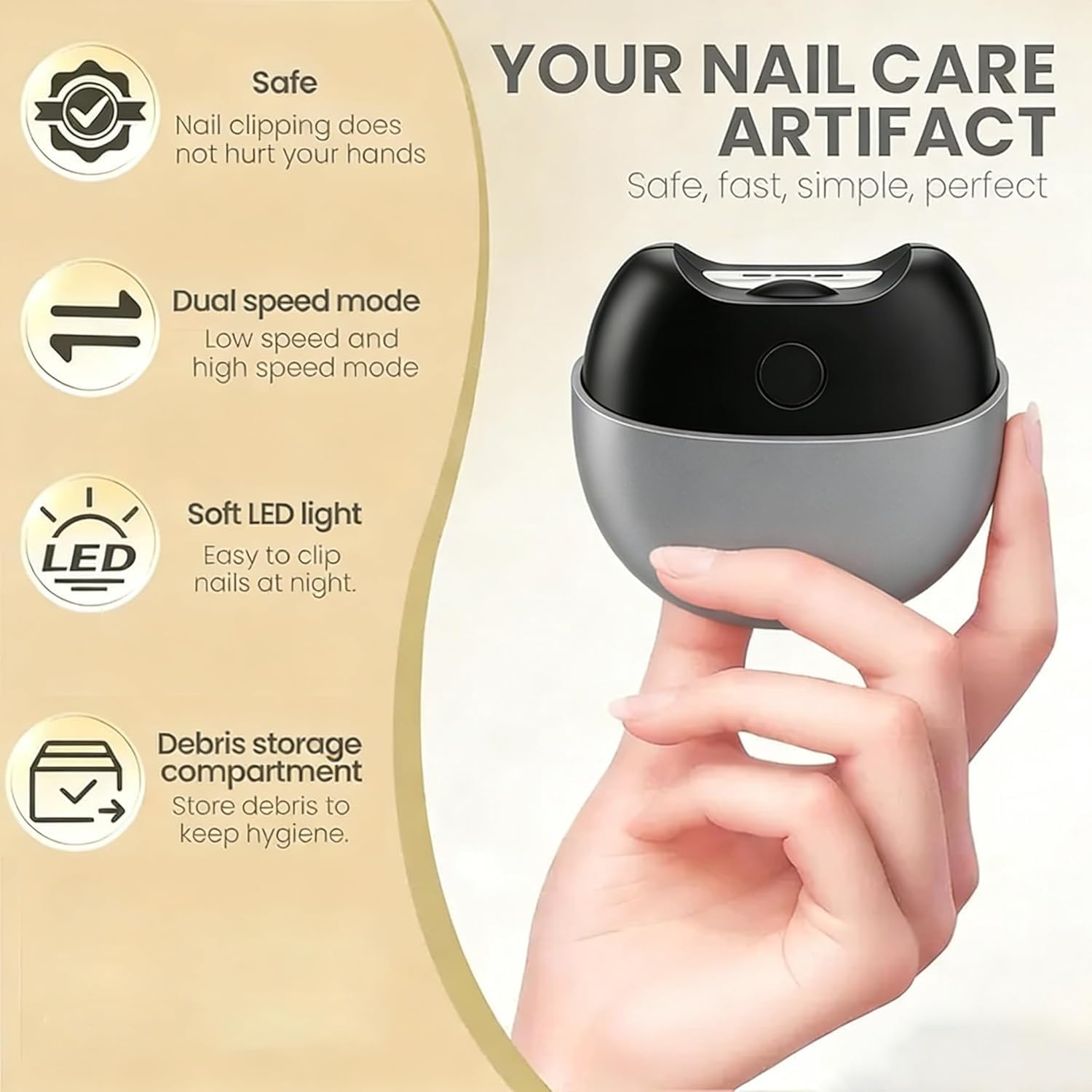 2026 New Automatic Nail Trimmer with Light and Nail Scraps Storage, 3 in 1 Automatic Electric Nail Clipper, echargeable Electric Nail File,Electric Toenail Clippers for Seniors Adults (Gray)