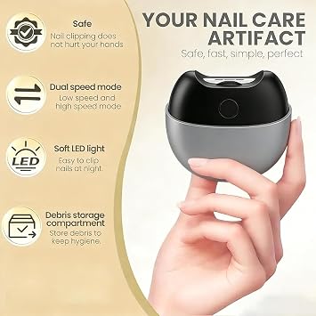 2026 New Automatic Nail Trimmer with Light and Nail Scraps Storage, 3 in 1 Automatic Electric Nail Clipper, echargeable Electric Nail File,Electric Toenail Clippers for Seniors Adults (Gray)