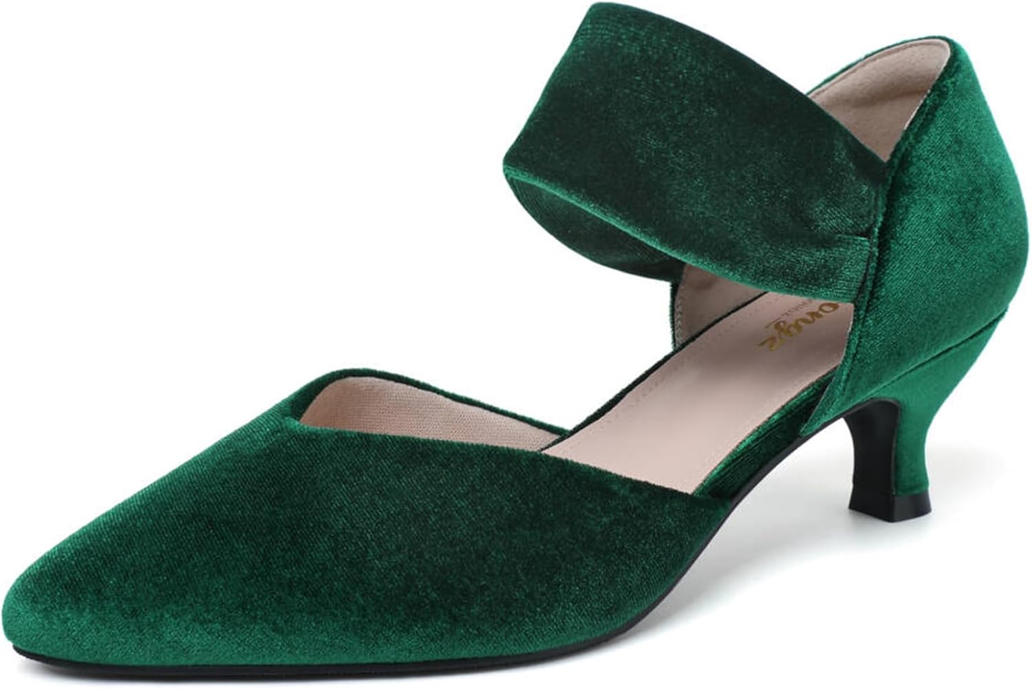 RIBONGZ Kitten Heels for Women Closed Toe Comfortable Low Heels Pointed Toe Sexy Slip on Pumps Bridal Party Dressy Shoes