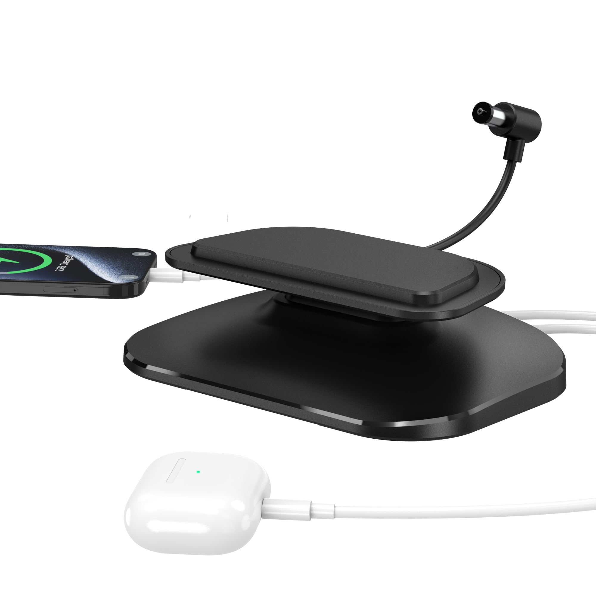 PlusAcc Soporte Carga Ajustable para iPhone. Base con Puertos de Carga USB C y USB A. Estación de Carga para Smartphones, Smartwatch y Show 8 3.ª Gen. (Negro)