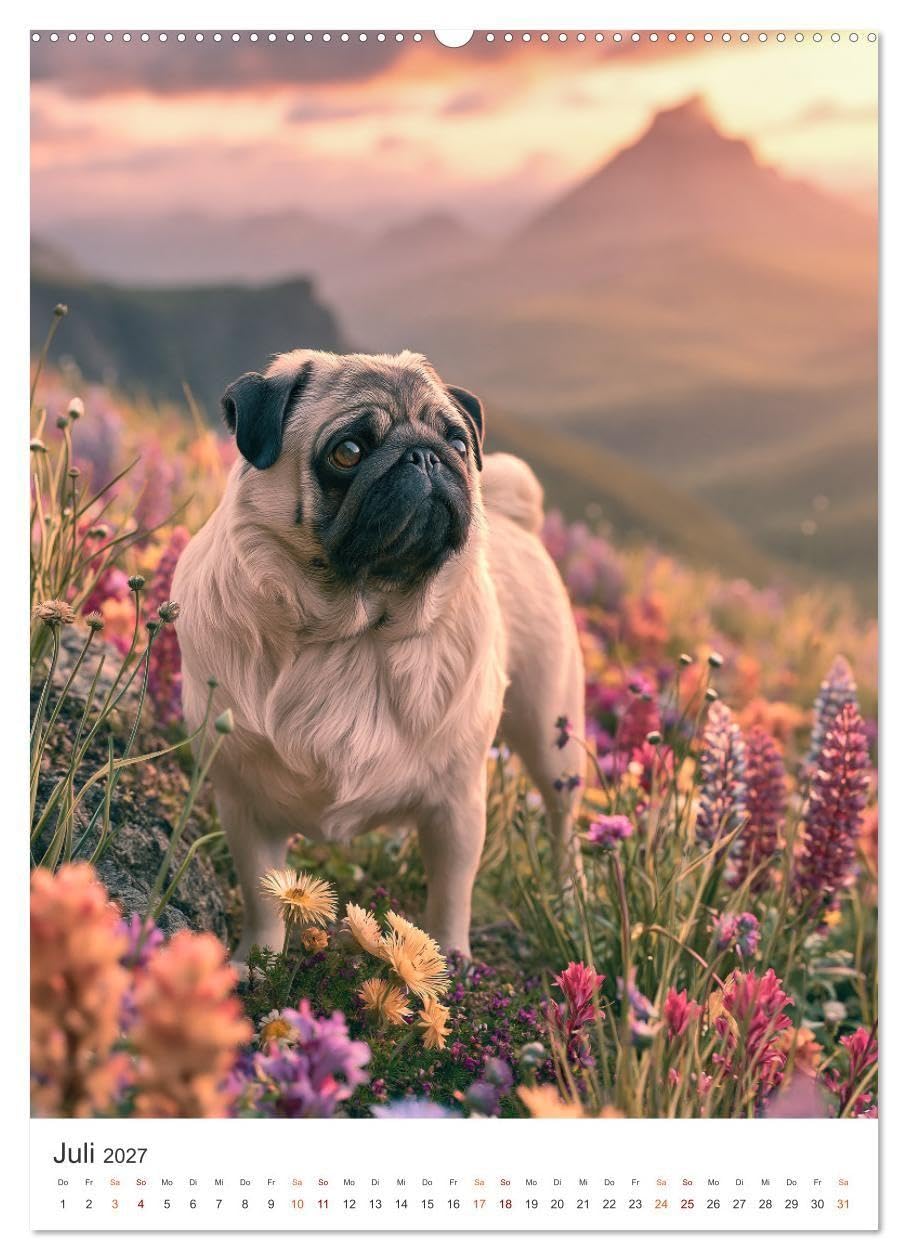 Mopsliebe (hochwertiger Premium Wandkalender 2027 DIN A2 hoch), Kunstdruck in Hochglanz: Dieser hochwertige Mops-Wandkalender begleitet durch das Jahr ... und stilvollen Bildern. (CALVENDO Tiere)