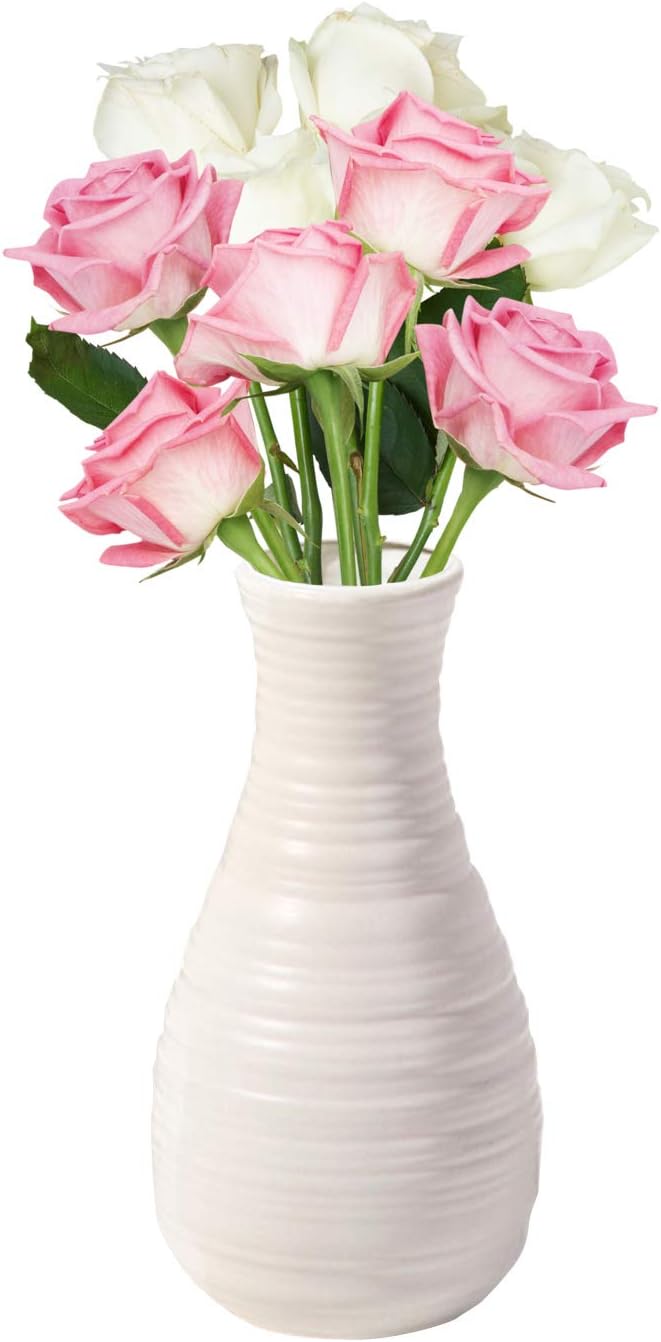 Unbreakable Vase for Flowers, Ceramic Look Plastic Vase for Home Decor, Living Room, Table