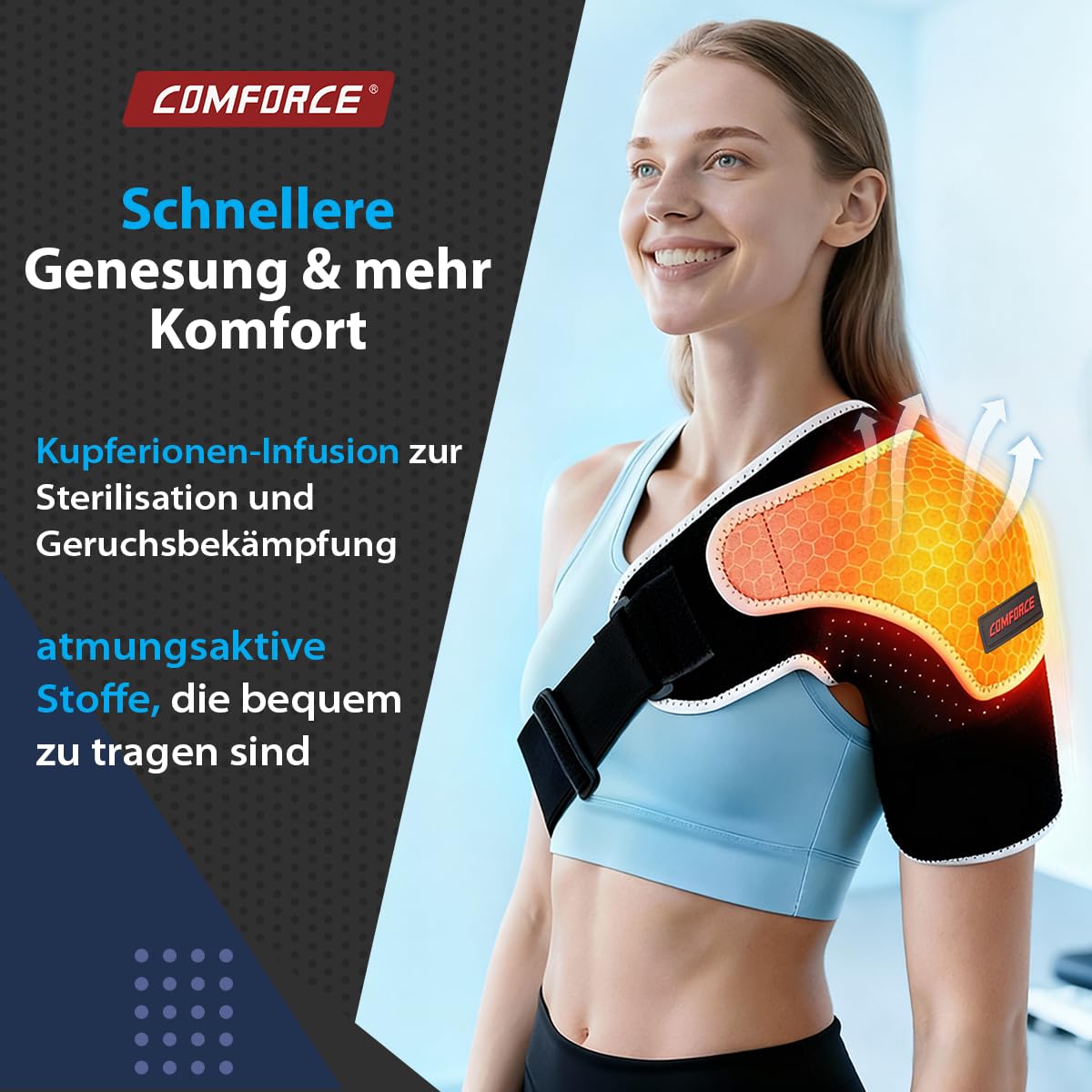 Schulterbandage Rechts & Links für Frauen & Männer, Schulterbandage am rahmen mit Compressionsunterklade für Schulterverletzungen, Sports, Schulterstütze bei Verrenkungen（30-44‘’）