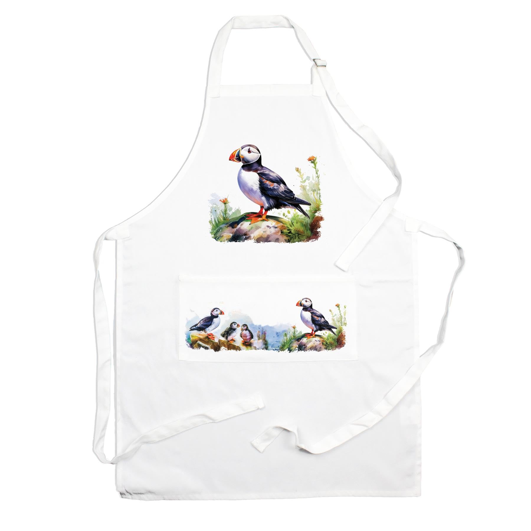 Purely Home Puffins Apron - Coastal Sea Birds Cooking & Baking Gift Adjustable Neck/Waist Ties - Large Front Pocket Mens Womens Unisex