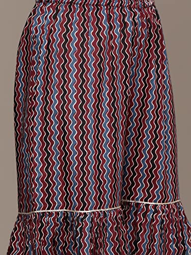 Image of ishin Women's Pure Cotton Maroon Abstract Printed A-Line Kurta suit set with Sharara & Dupatta