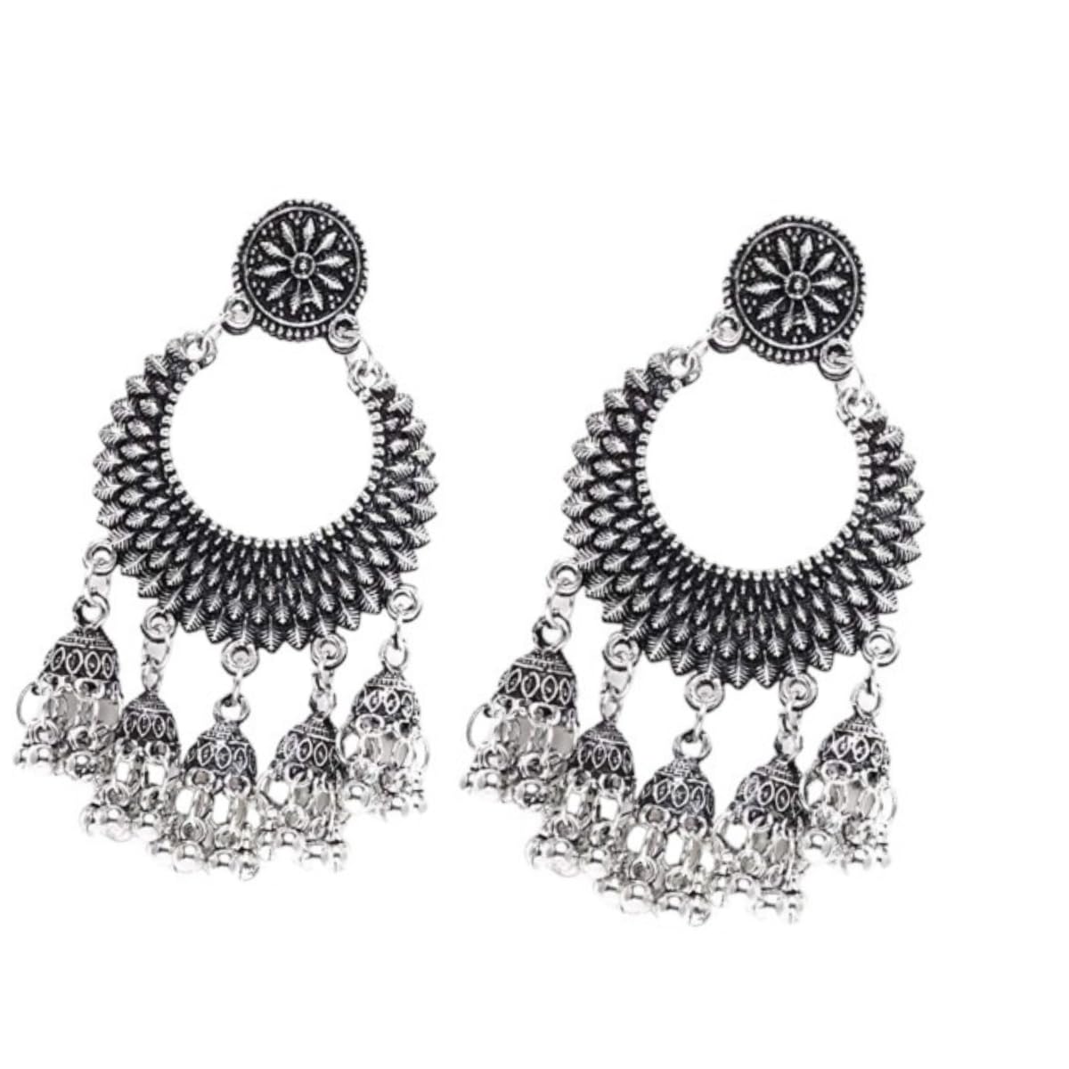JWELLA Afghani Navratri Fashion Oxidised Silver/German Silver Jhumka Aesthetic Chandbali Stylish Tribal Jewellery Earrings for Girls and Women (1Pair) (B0D9RXBPZ7) Amazon Price History, Amazon Price Tracker