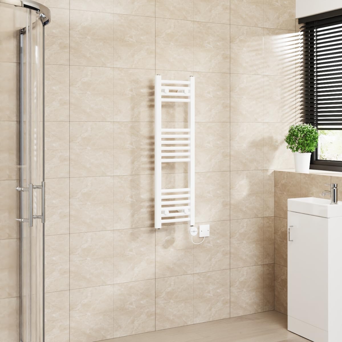 Warmehaus Touch Screen Electric Towel Rail Curved Timer White 1000x300mm — image 1
