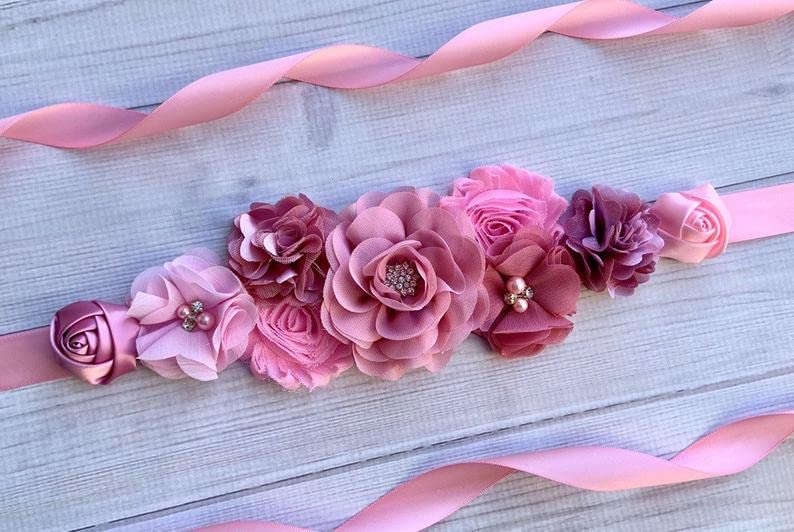 Pink Maternity Flower Sash Belt Pregnancy Belt for Mom to be Baby Shower Girls Bridesmaid Sash Belt2