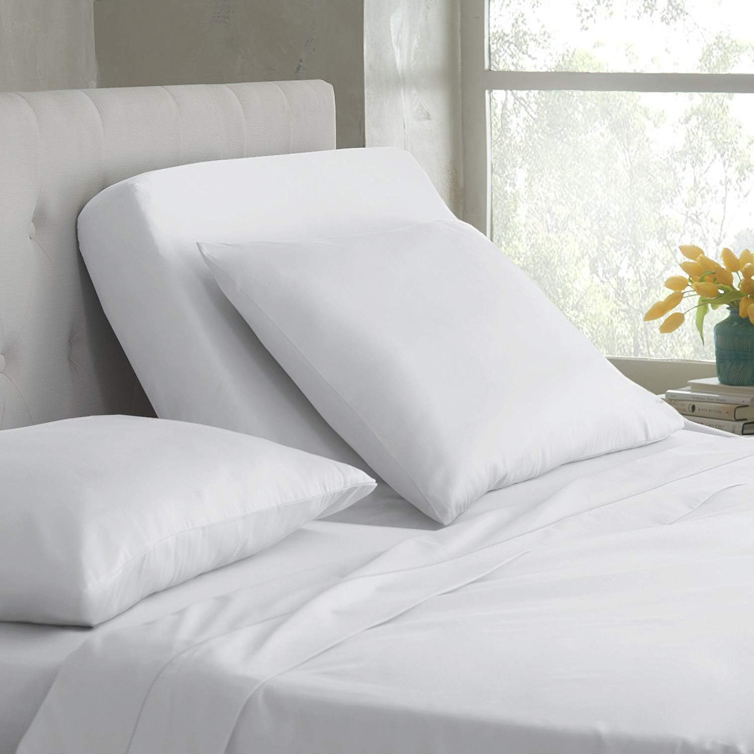 Top Split Head Sheet Set - Split Top King Bed Sheet Set 100% Cotton 800 TC 1 Fitted Sheet 34" Split Top, 1 Flat Sheet and 2 Pillowcases, 21" Deep (White Solid, Split Top King)