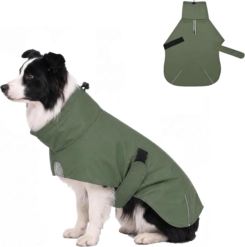 Capa de Chuva Impermeável para Cães em PU, Sem Aberturas para as Patas SKIPGEAR (Verde Oliva, Grande)