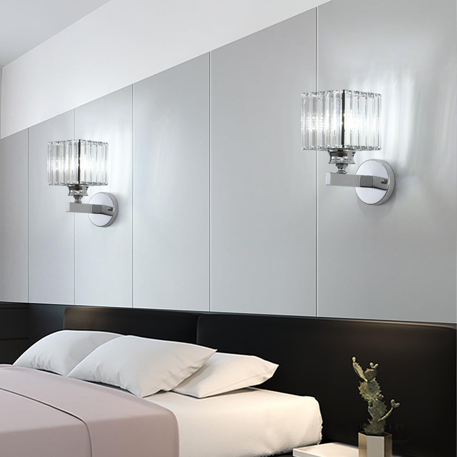 Set di 2 lampade da parete senza fili a batteria, dimmerabili, in cristallo, ricaricabili, per bagno e camera da letto