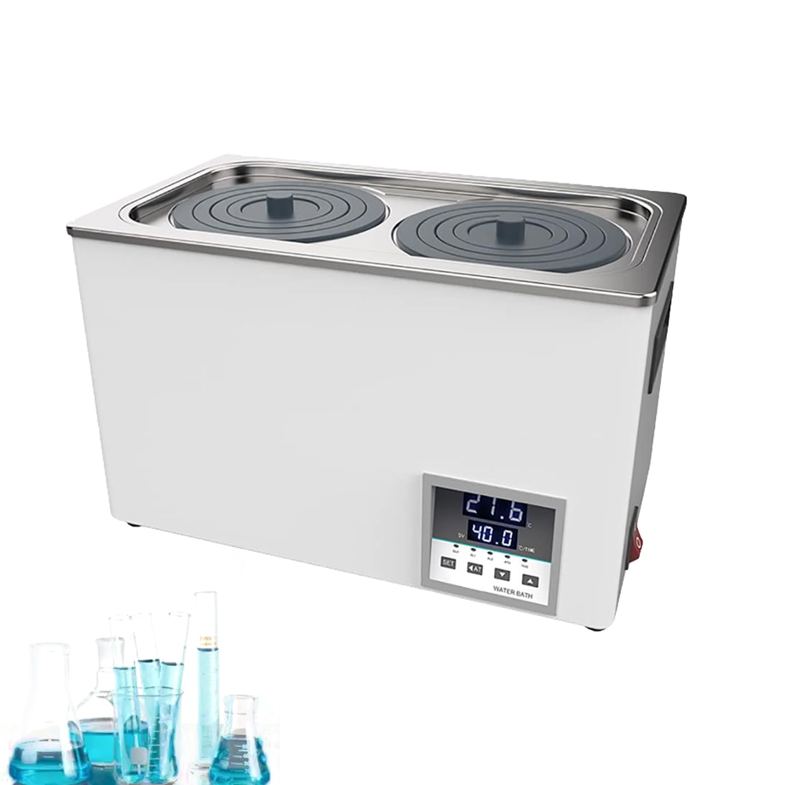 Baño María Digital Termostático para Laboratorio, Calentador de Agua Termostático, Recubrimiento de Acero Inoxidable para 1/2/4/6/8 Huecos, Para Uso en Laboratorio, Función Antiquemado en Seco