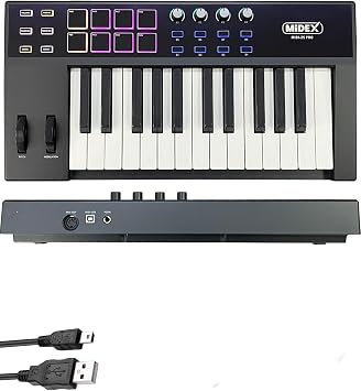 Midex Midi-25 PRO Midi Keyboard 25 Key Midi Keyboard 8 Pad