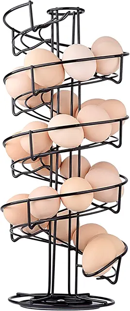 Toplife Black Metal Egg Skelter Dispenser Rack - Spiral Design Egg Basket
