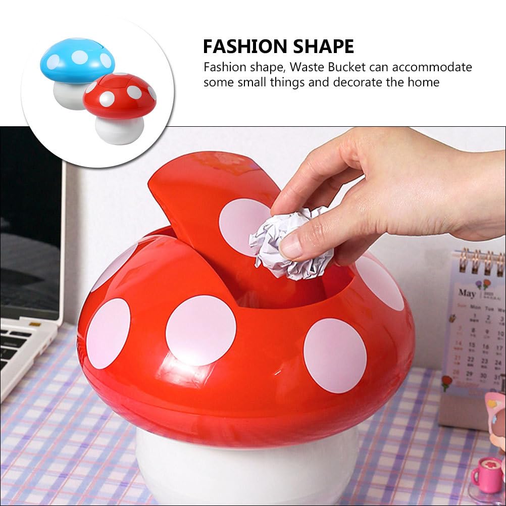 BESTOYARD Desktop Trash Can 7.4 Inches Small Trash Can Trash Can Cute Nursery Trash Can Kawaii Trash Bin Mushroom Trash Bin Mini Garbage Can Rubbish Bin Bucket Office with Cover, 19X19X19CM