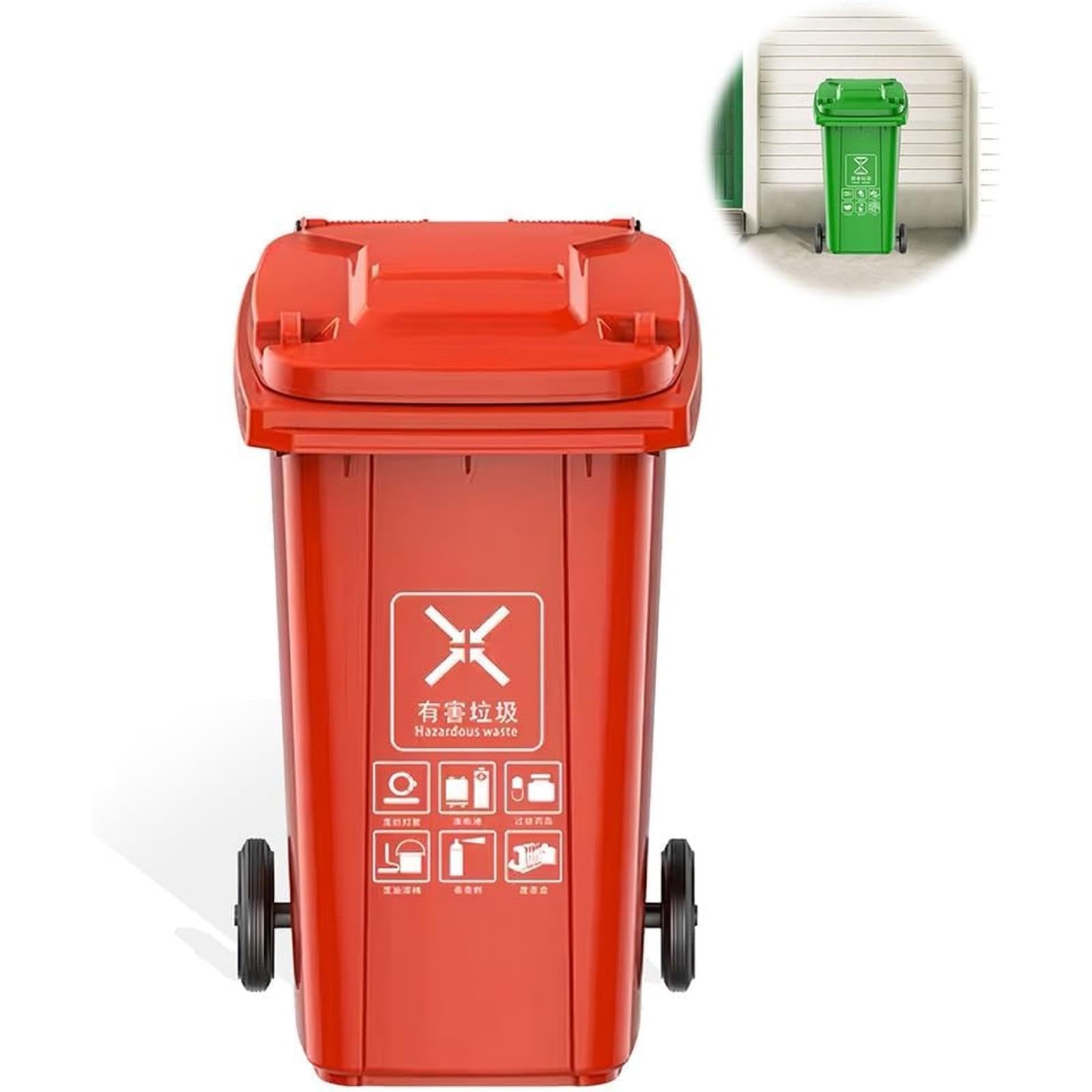VITIWEDTY Outdoor Trash Can, Wheeled Garbage Can with Sealing Lid, Heavy Duty Waste Bin for Indoor and Outdoor Use (Red 100L)
