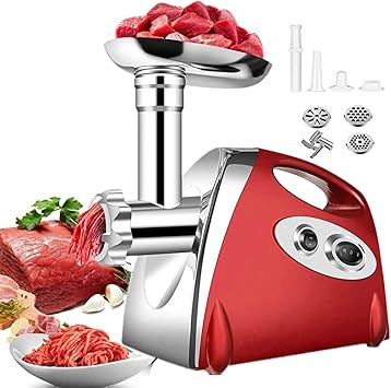 800W Electric Meat Grinder, 3 Knife Mesh, Stainless Steel Meat Slicer Sausage Staff with 2 Speed Gear Position