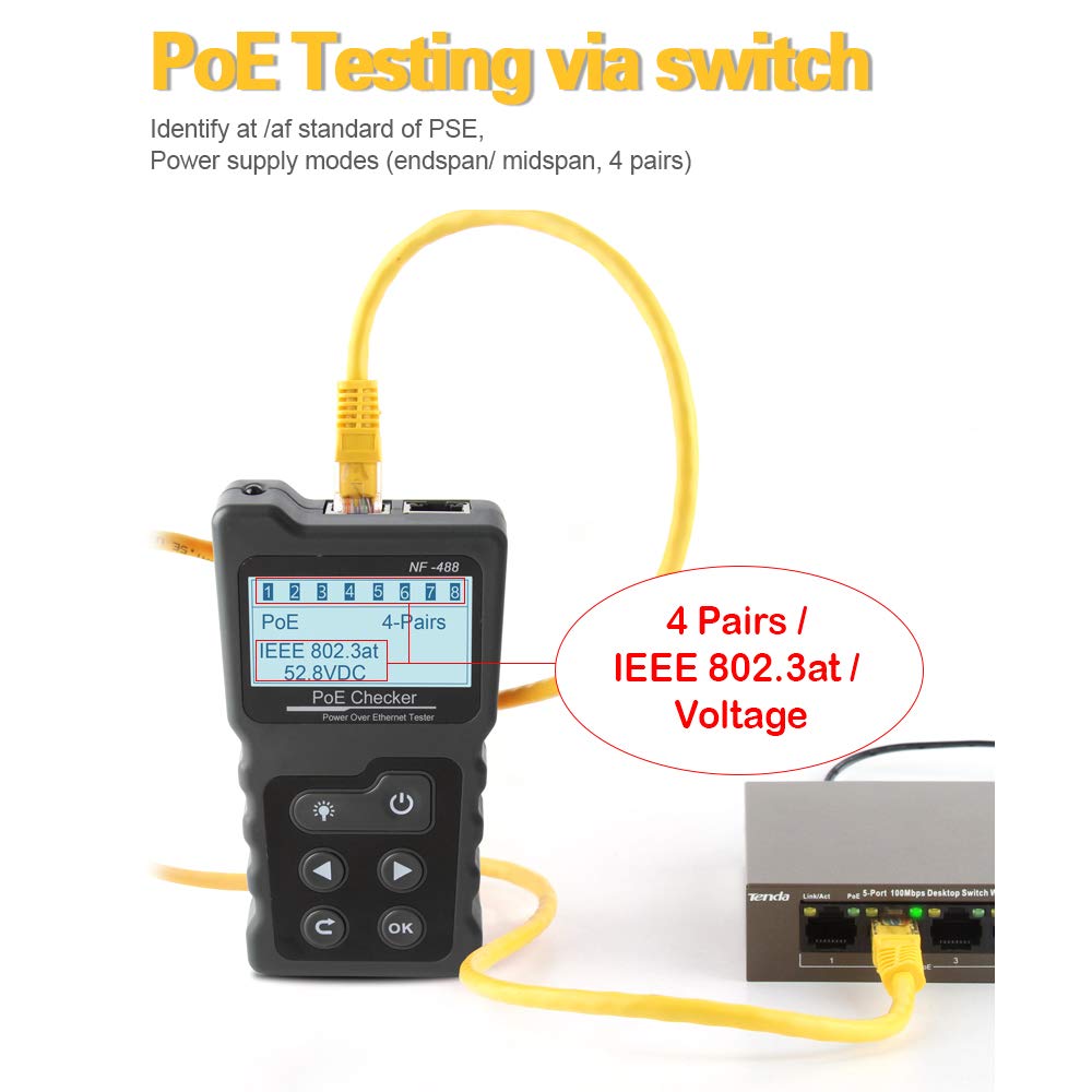 Tester kabli Hancaner Network Cable Tester RJ45 tester kabli krosowych LAN tester sieci Ethernet Network Cable Tester PoE Checker