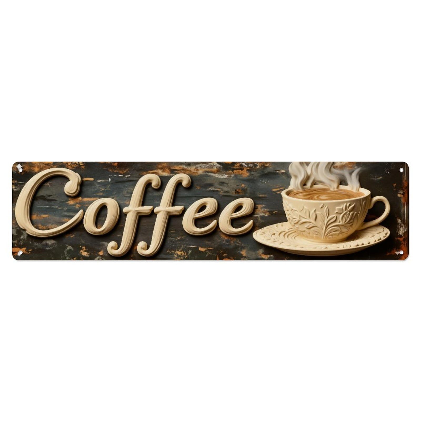Coffee Cup Steam Rustic Background Tin Sign Vintage Metal Sign Home Bar Garden Indoor & Outdoor Wall Decor Retro Metal Poster 4x16 Inch