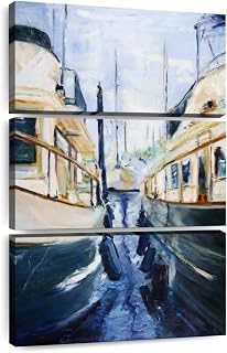 ElephantStock - Grand Banks Wall Art - Vertical Multi Panel Canvas - 3 Piece Living Room Wall Decor - Painting Yacht Multi Piece Wall Art - Blue And Yellow Decor by Curt Crain - 14" x 23"