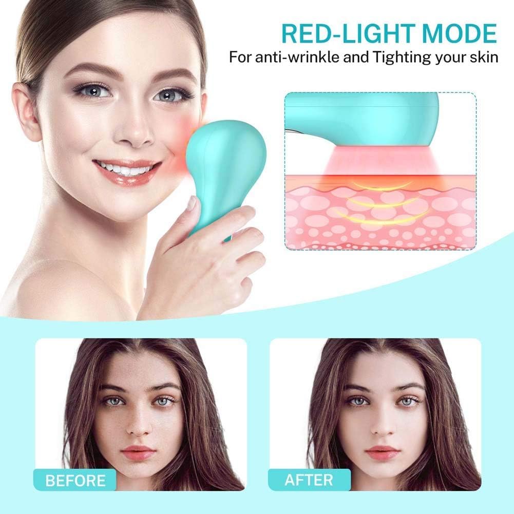 -Cepillo Facial Eléctrico, Cepillo De Limpieza Facial, Cepillo Giratorio De Luz Roja/Azul, Cepillo Limpiador A Prueba De Agua, Cabezal De 5 Cepillos para Exfoliar, Masajear, Eliminar Punt