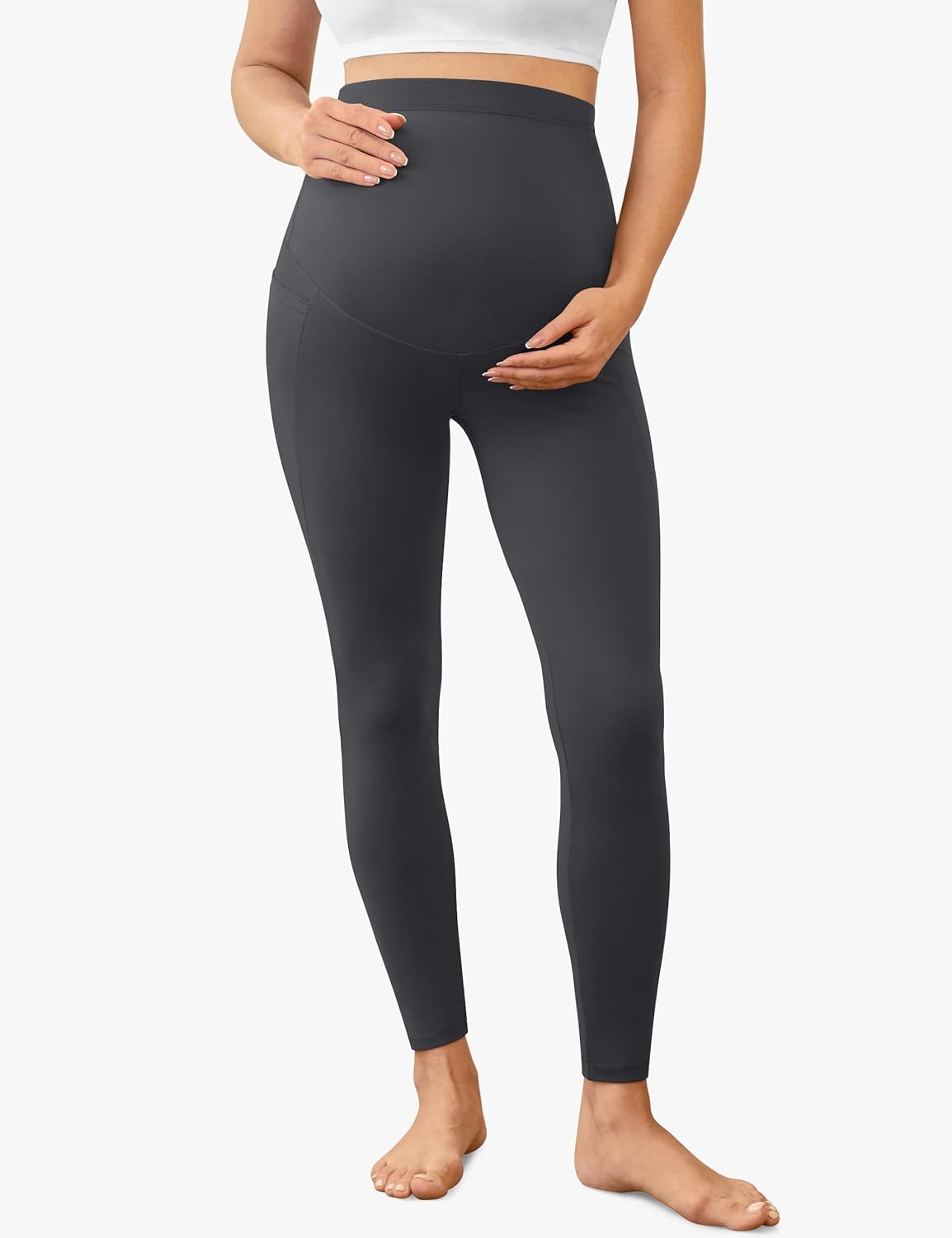 VALANDY Creamlush 4 Pack Maternity Leggings with Pockets Over The Belly-Buttery Soft Yoga Workout Pregnant Pants - Image 2