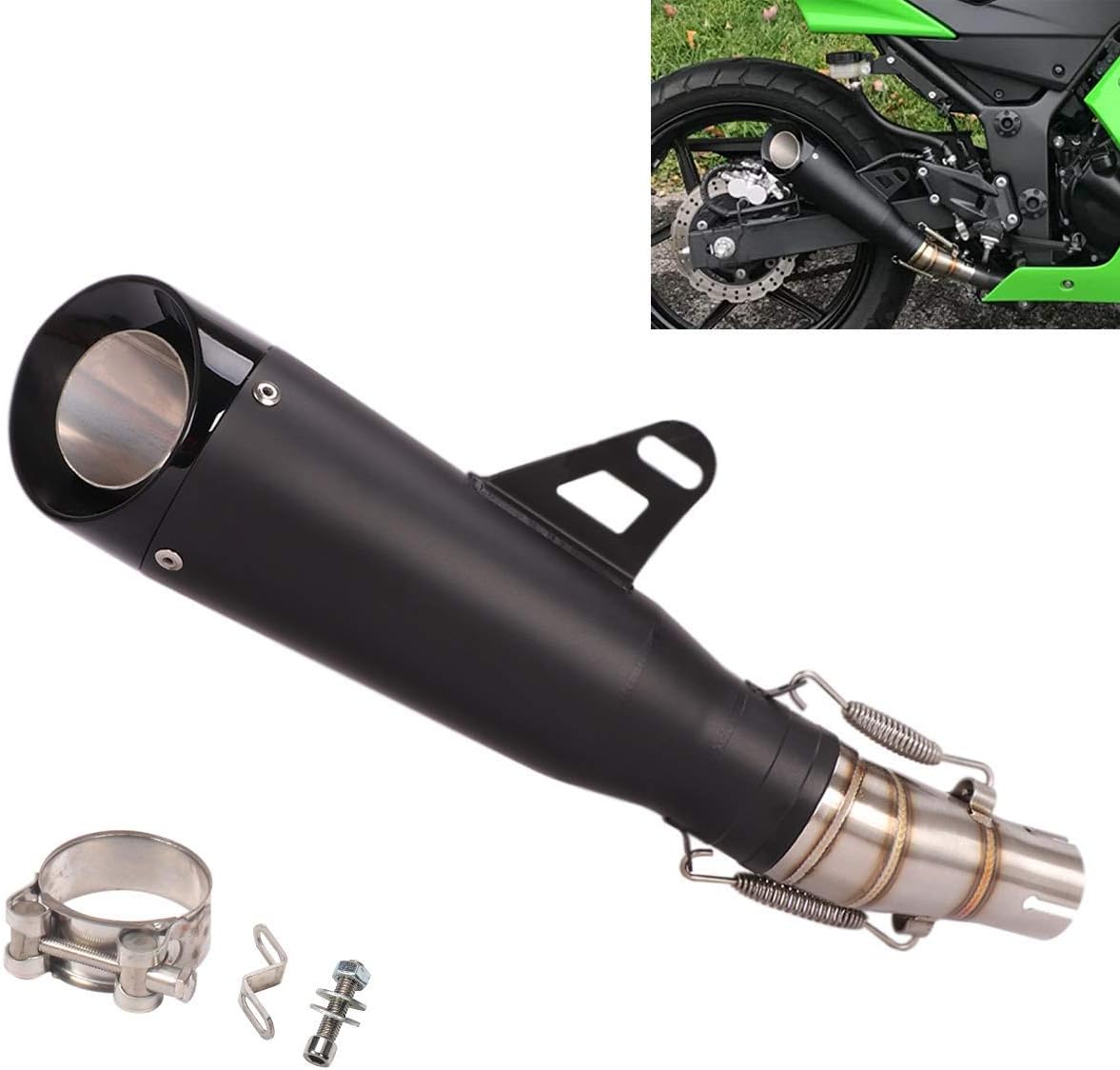 YOSAYUSA Motorcycle Exhaust System Slip On Exhaust Muffler 2" Inlet Stainless Steel Tail Pipes For Kawasaki Ninja 250 250R Z250 Ninja 300 2008-2017 （Black）