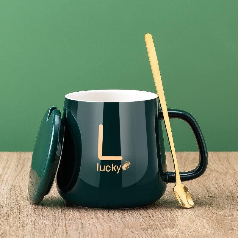 Lucky Smart Mug - Self Heating Coffee Mug with Charging Coaster 131°F/55°C, Royal Green 14 oz. with Lid and Spoon - Electric Beverage Warmer for Coffee, Milk, Tea, Hot Chocolate, Home & Office Use