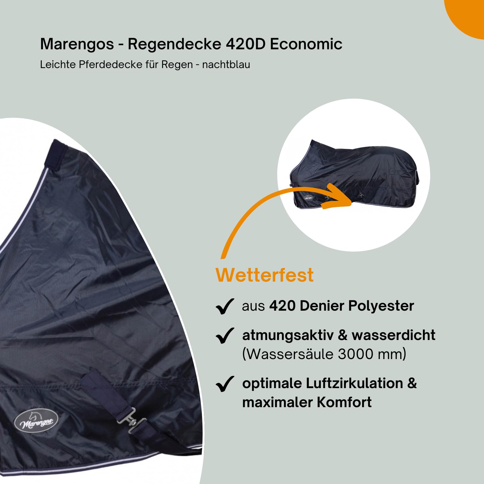 Marengos - Regendecke 420D Economic – leichte Pferdedecke für Regen – atmungsaktiv & wasserdicht – Weidedecke mit Kreuzgurten – Outdoordecke für Pferde – 155 cm in Nachtblau | Leichte Pferdedecke für Regen – atmungsaktiv & wasserdicht – Weidedecke mit Kre