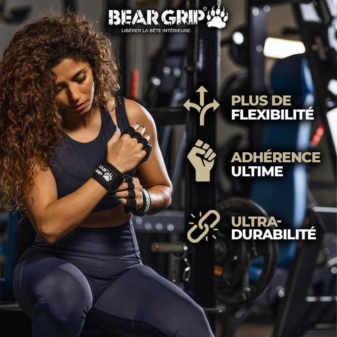 Bear Grip Gants d'entraînement Ouverts pour Crossfit, Musculation et haltérophilie, Gants de Gym rembourrés pour Hommes et Femmes – Accessoires de Fitness, Sport et haltérophilie
