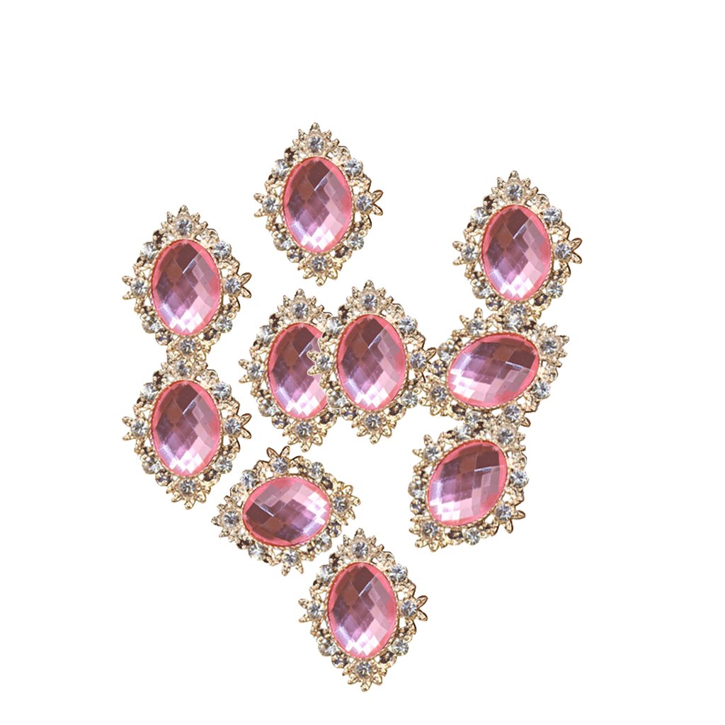 Colcolo Pink 10Pcs Rhinestone Cabochon Sewing Crystal Button For Diy Wedding Decor, 30X25mm