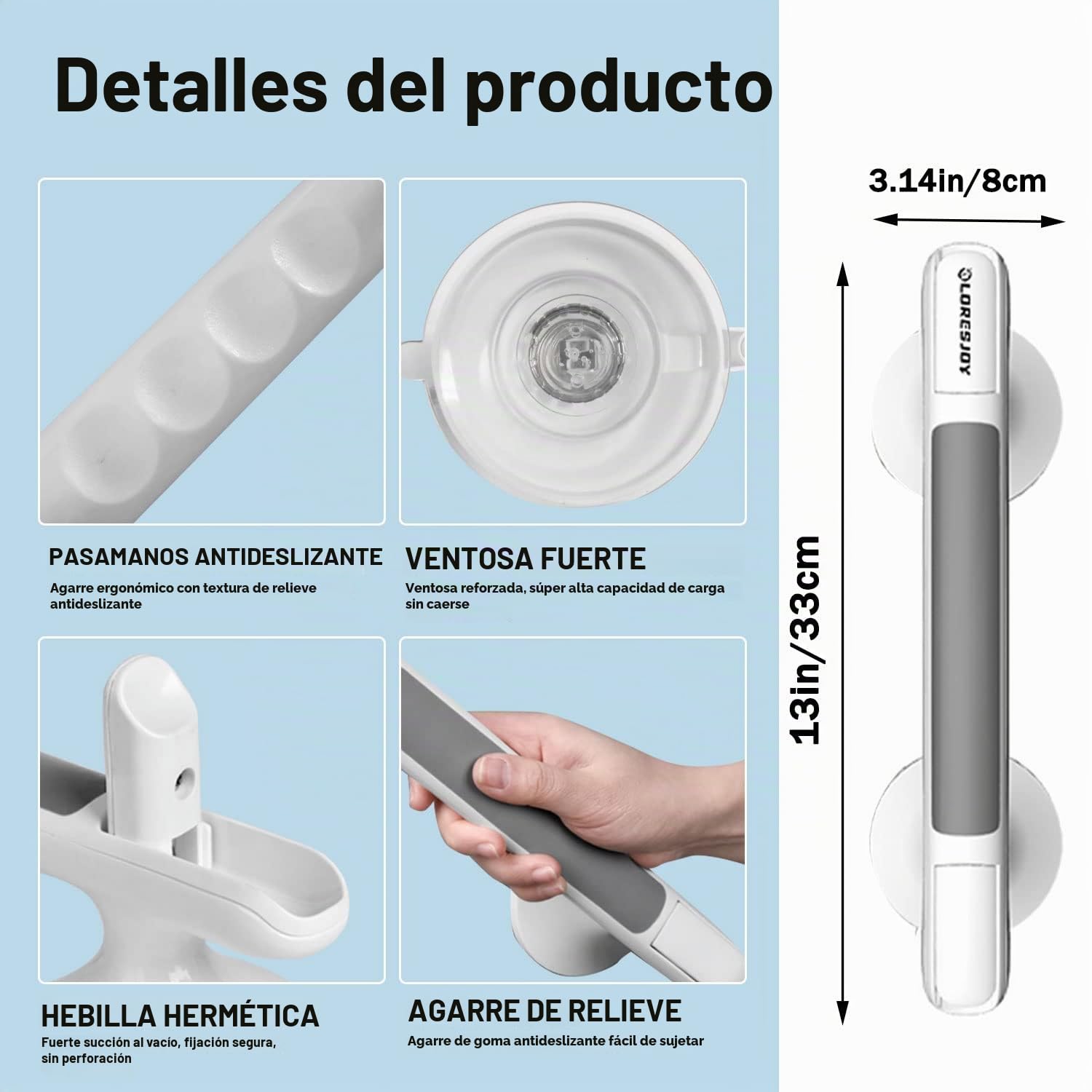 Agarraderas de Baño con Ventosa, 2 Piezas | Con Indicador, Asa de Seguridad, Para Personas Mayores Discapacitados Niños