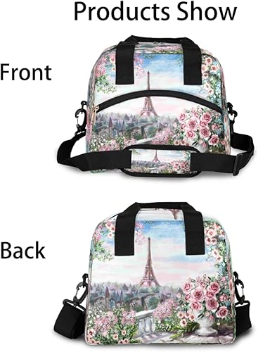 Miniatura 3 de bisibuy Bolsa de almuerzo con diseño de Torre Eiffel de París para mujer, con diseño de flores en acuarela, aislada, para oficina, reutilizable, con